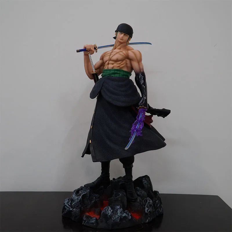 50cm Anime One Piece Carrying Knife Roronoa Zoro 5 Interchangeable Heads Statue Model Figure Collectible Ornament Toys Gift