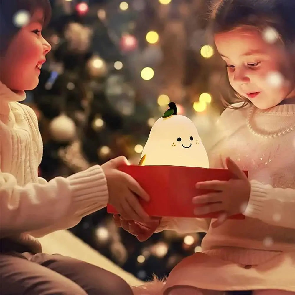Pear Shaped Cute Silicone Night Light - 7 Colors Dimmable Touch Lamp for Kids 🍐✨
