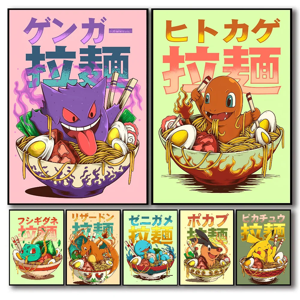Miniso Anime P-Pokemon Poster Self-adhesive Art Waterproof Paper Sticker Coffee House Bar Room Wall Decor