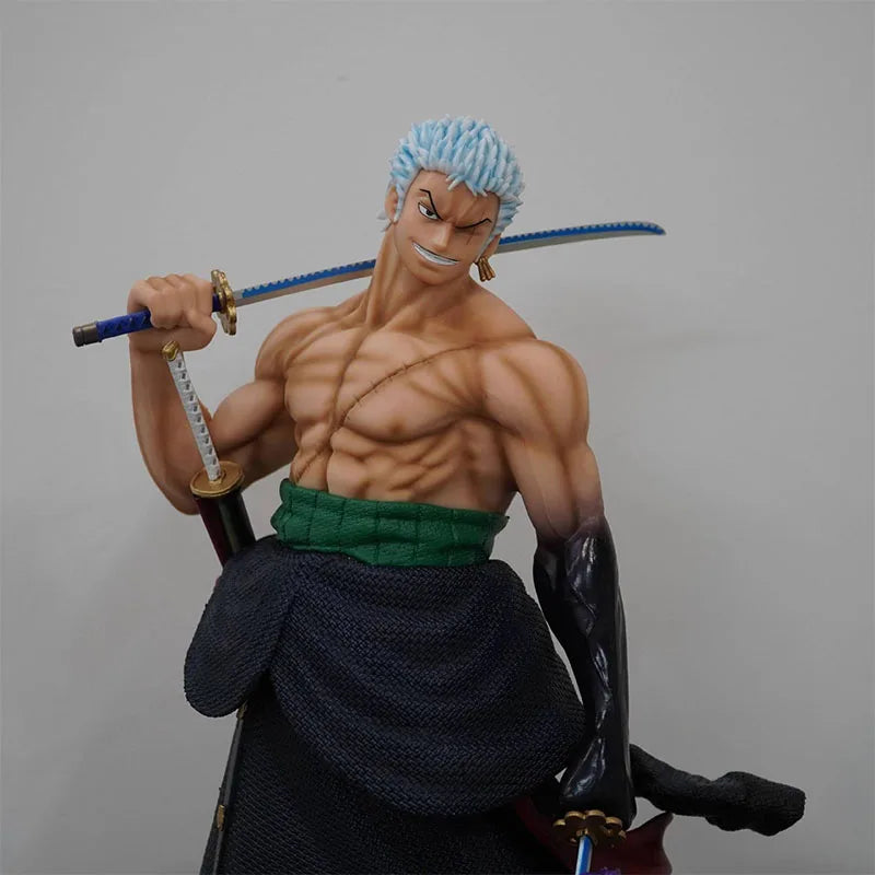 50cm Anime One Piece Carrying Knife Roronoa Zoro 5 Interchangeable Heads Statue Model Figure Collectible Ornament Toys Gift