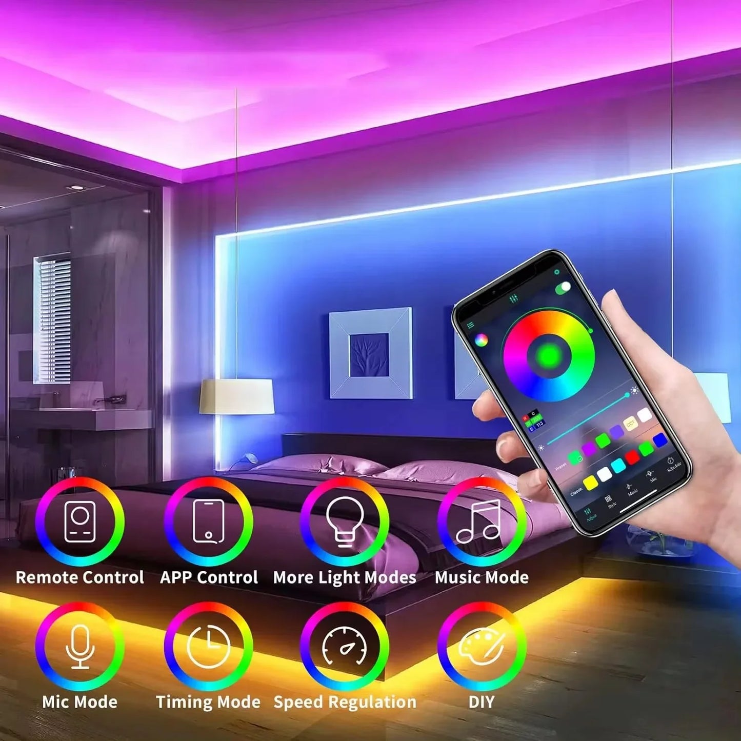 RGB Neon LED Strip - 1/2/3/5M IP65 Waterproof USB Neon Ribbon with Tuya App Control for Home Decor