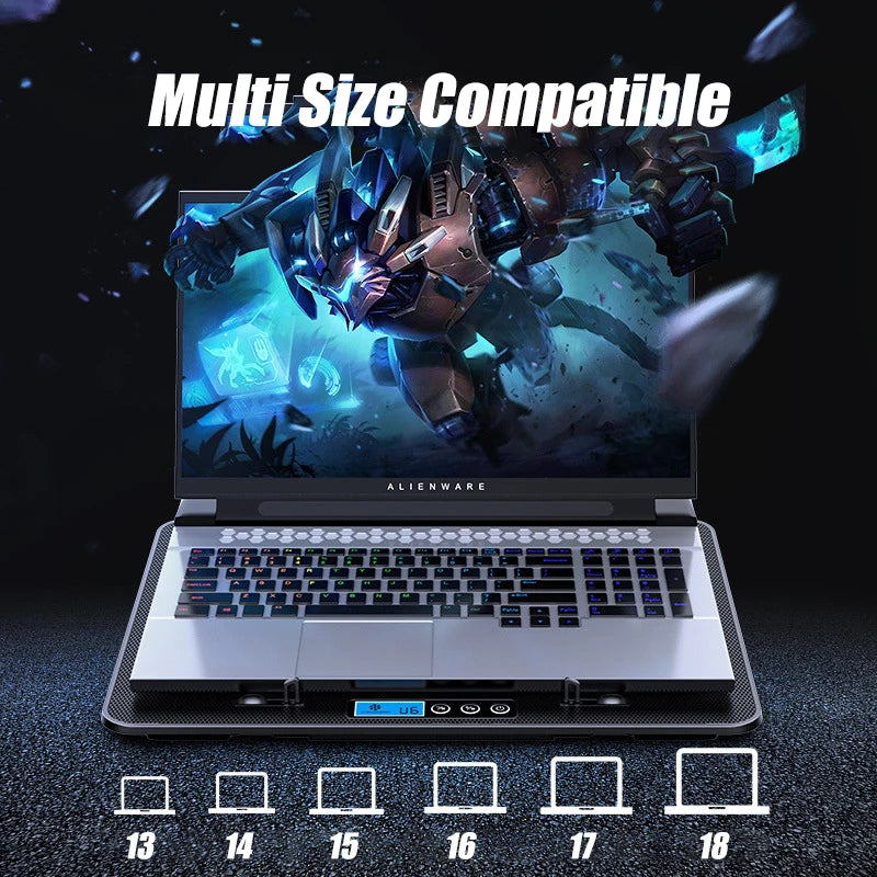 COOLCOLD A9 Gaming RGB Laptop Cooler - 6 Fan LED Light Stand with 2 USB Ports for 13-18" Laptops & MacBooks