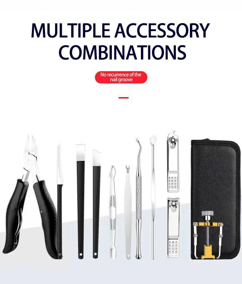 Professional 12-Piece Nail Care Set | Eagle Nose Pliers & Dead Skin Scissors for Paronychia, Thick Nails & Manicure