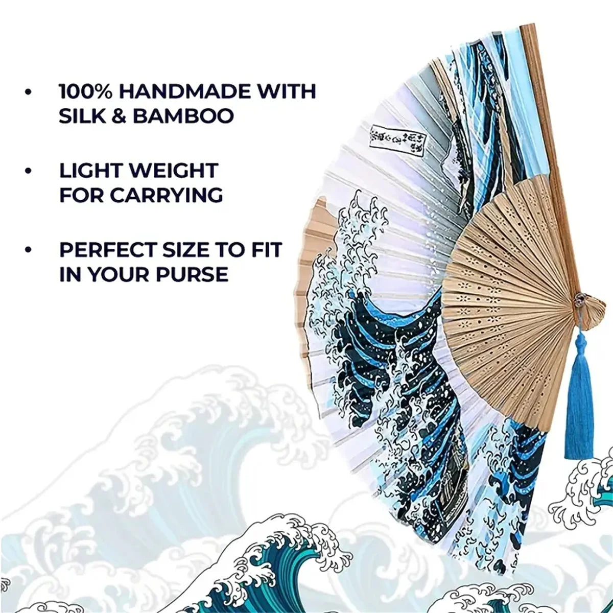 Vintage Wave Fan - Portable Folding Pocket Fan for Weddings & Performances 🎎✨