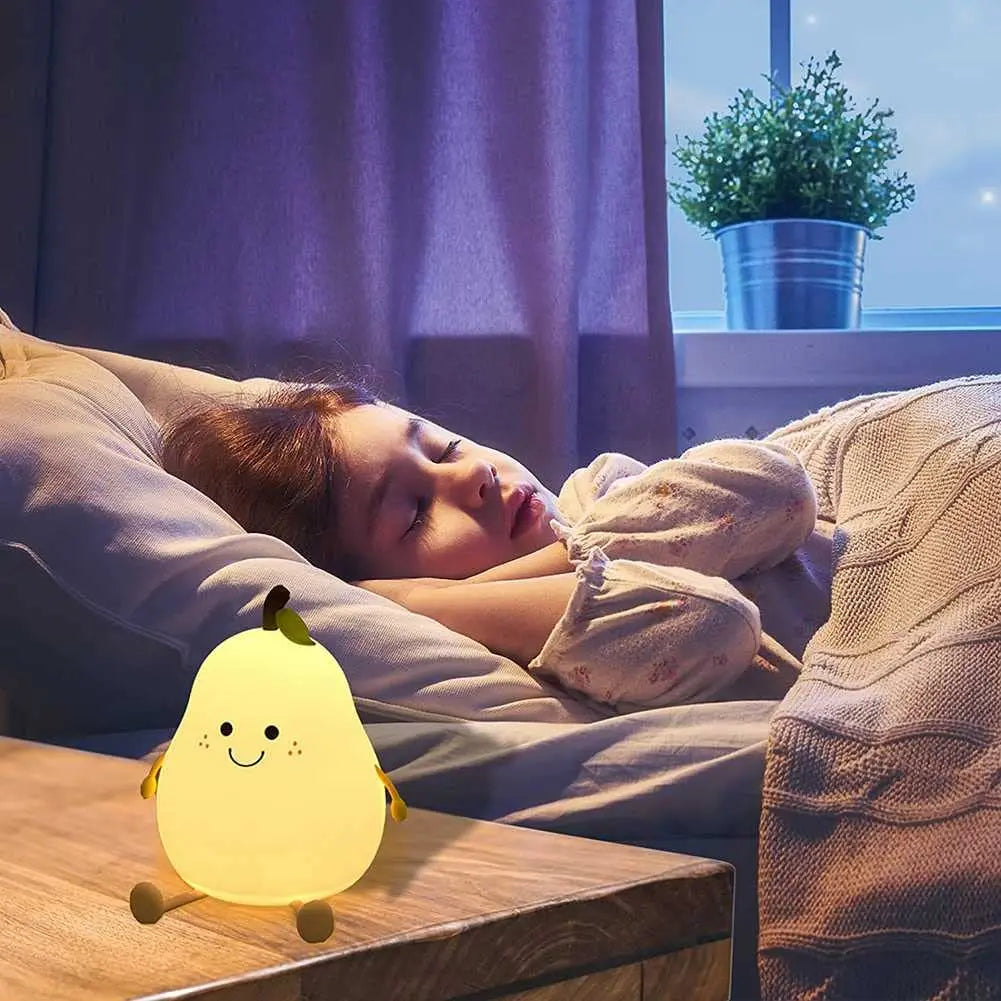 Pear Shaped Cute Silicone Night Light - 7 Colors Dimmable Touch Lamp for Kids 🍐✨