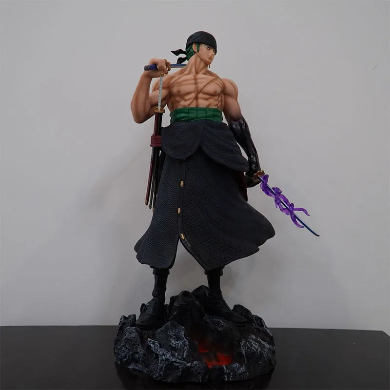 50cm Anime One Piece Carrying Knife Roronoa Zoro 5 Interchangeable Heads Statue Model Figure Collectible Ornament Toys Gift