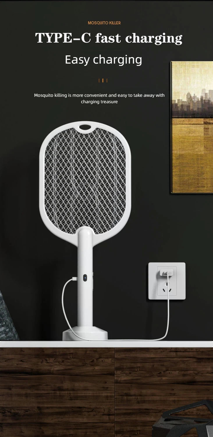 3000V Mosquito Swatter | 3-in-1 Electric Mosquito Killer — Handheld, Wall Mount & Desktop Lamp with TYPE-C Charging