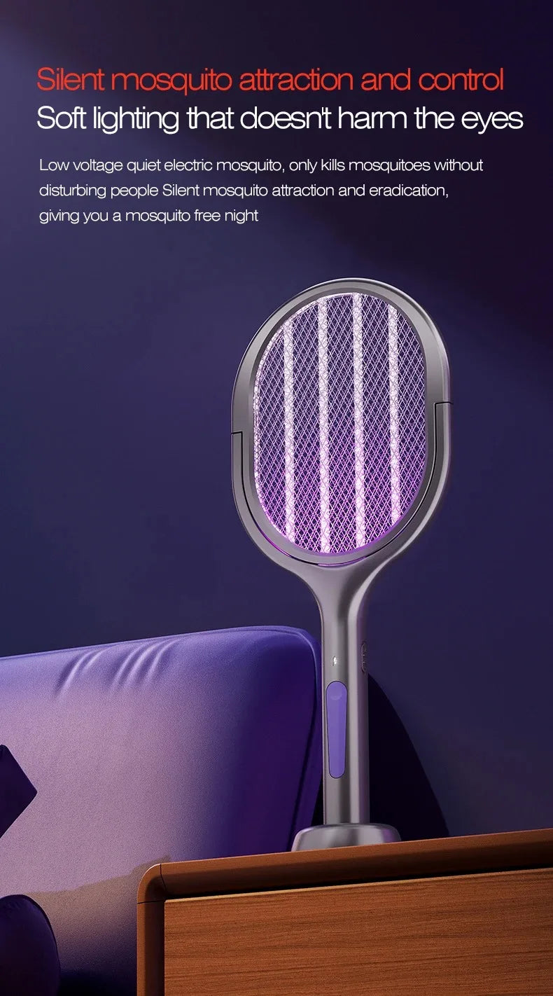 Telescopic Electric Mosquito Swatter & UV Trap Lamp — 109cm Extended Reach, Rechargeable, Wall Mountable