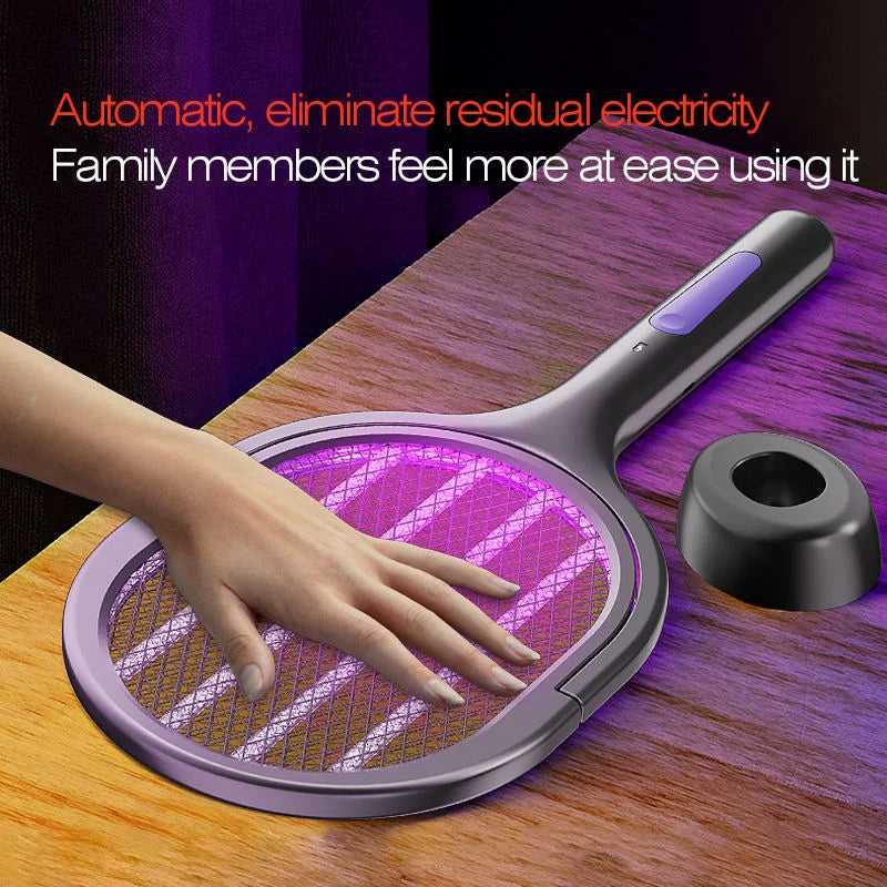 Telescopic Electric Mosquito Swatter & UV Trap Lamp — 109cm Extended Reach, Rechargeable, Wall Mountable