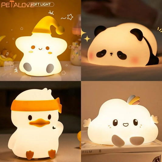 Cute Animal Night Light - Panda, Rabbit, Duck Silicone Lamp for Kids 🌟✨