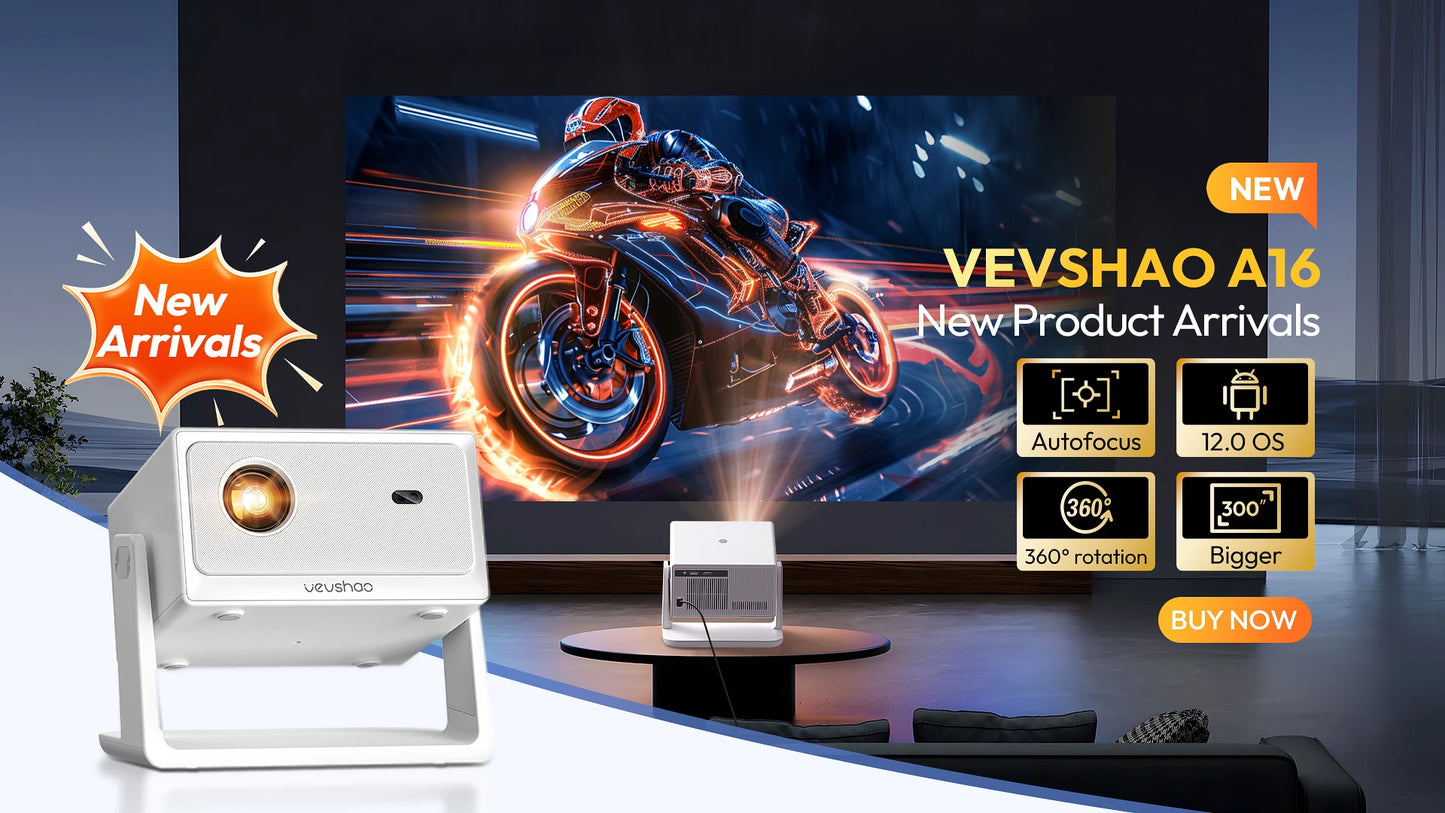 VEVSHAO V80 4K Projector Full HD1080P 2200 Anis Lumens Android 11.0 WiFi 6 Video Home Movie Theater Projectors with Base Stand