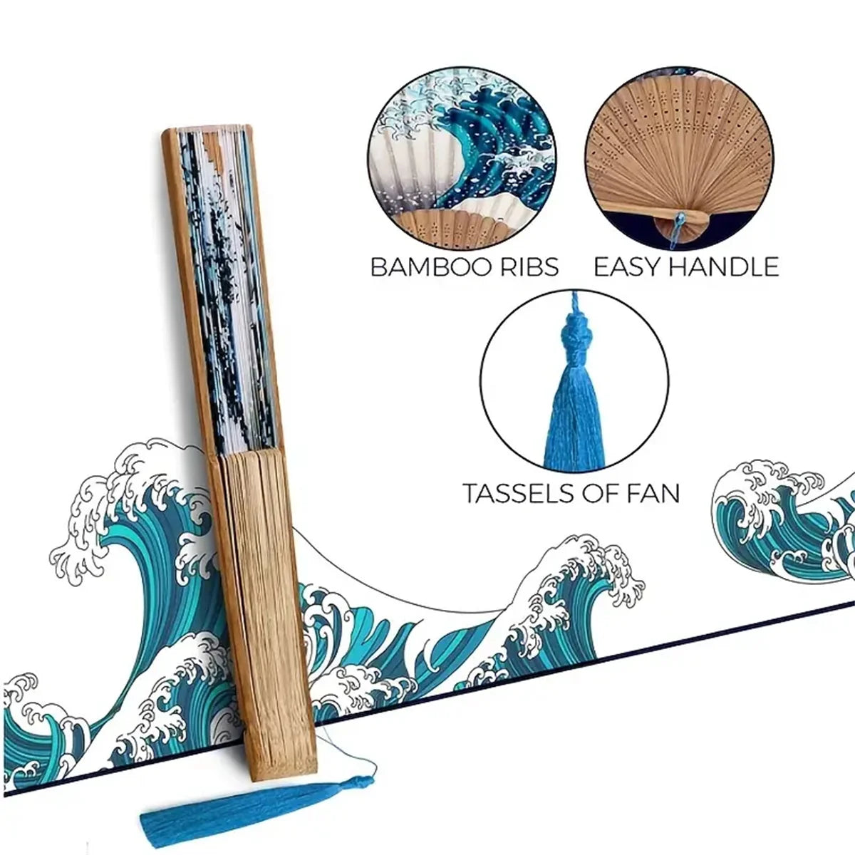 Vintage Wave Fan - Portable Folding Pocket Fan for Weddings & Performances 🎎✨