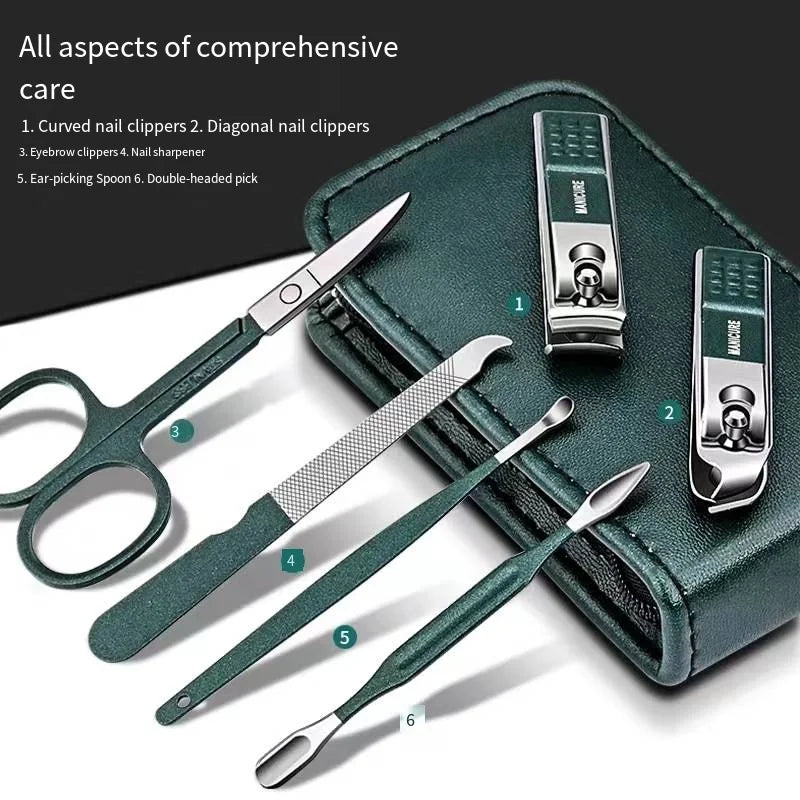 6-Piece Nail Clipper Set | Professional Stainless Steel Manicure Set for Finger & Toe, Portable Travel Case