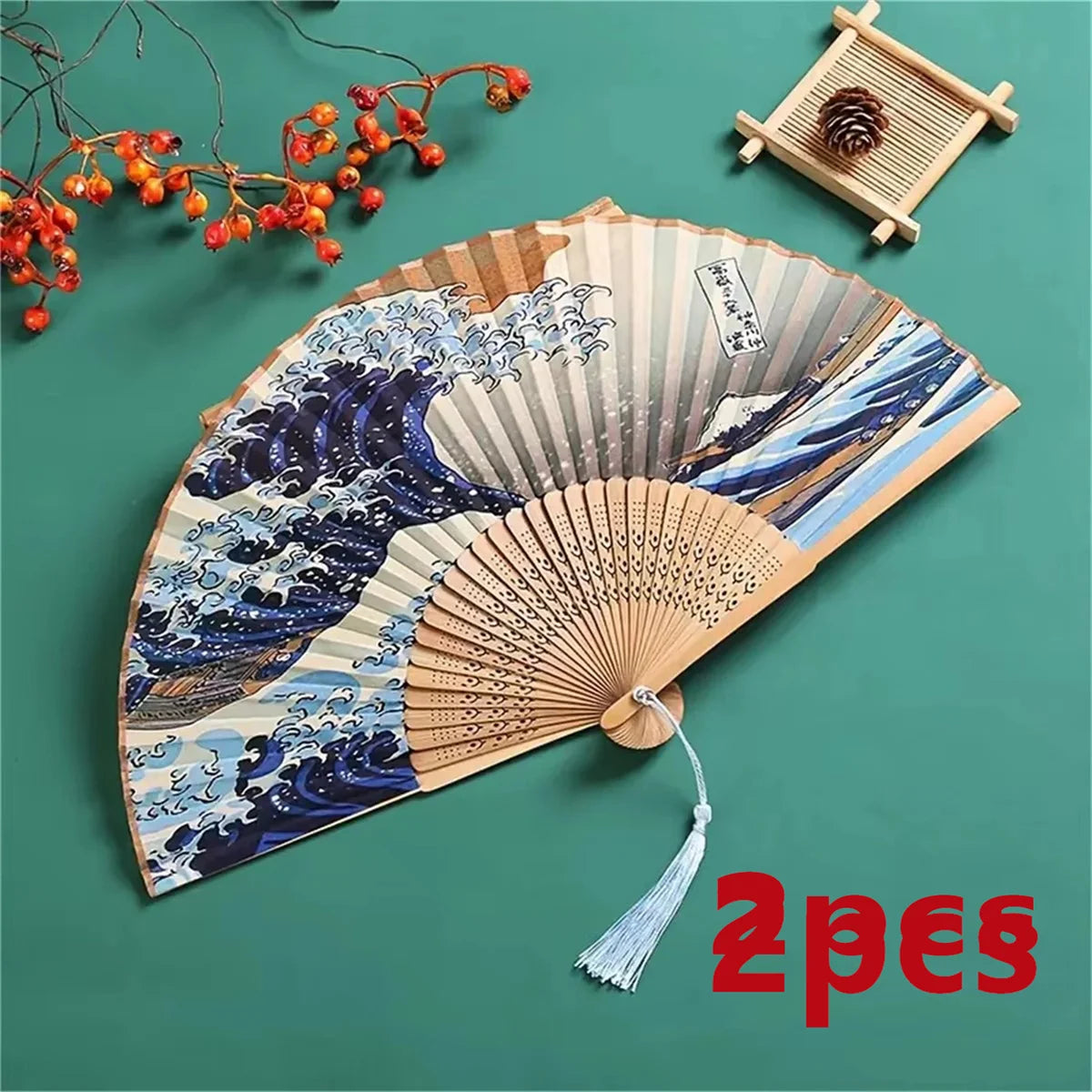Vintage Wave Fan - Portable Folding Pocket Fan for Weddings & Performances 🎎✨