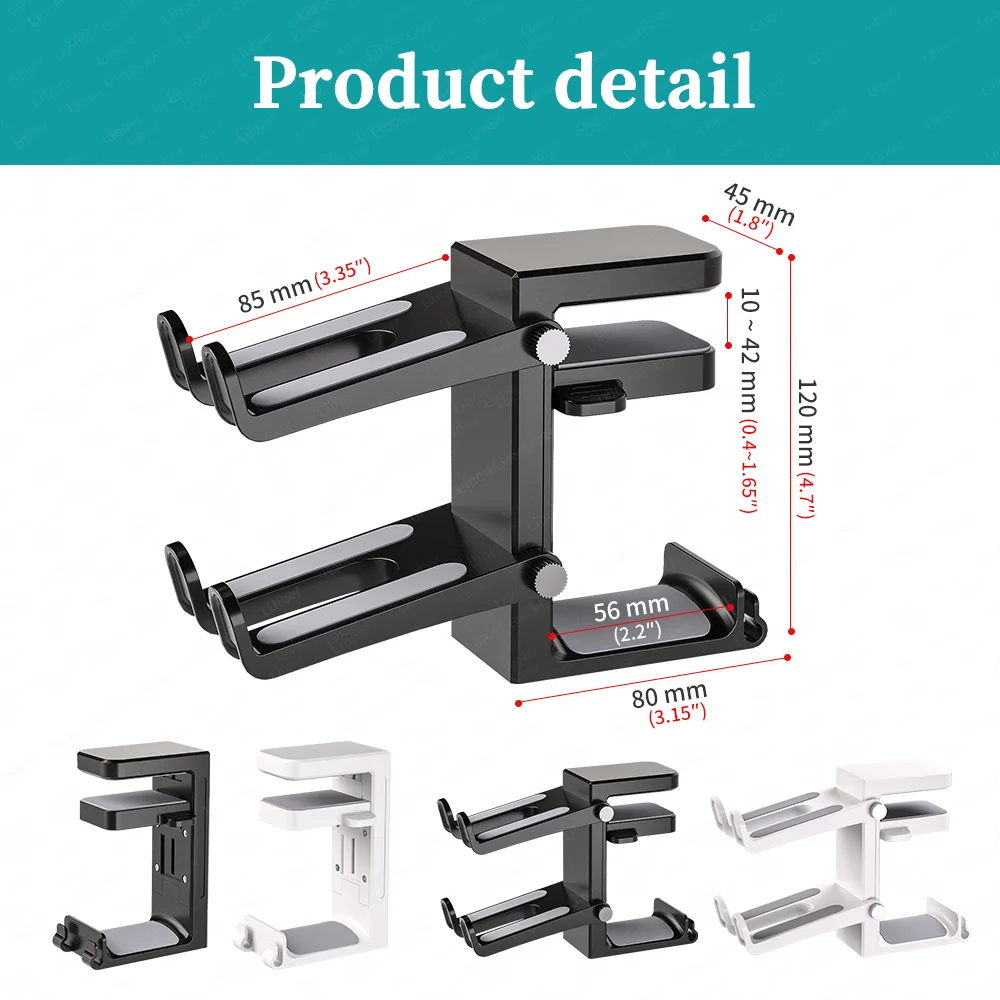 2-in-1 PC Gaming Headphone Stand - Adjustable Space-Saving Holder