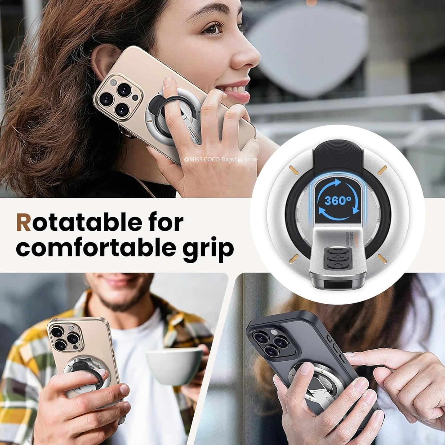 Magnetic Phone Ring Holder | Dual-Sided 360° Rotating Desktop Stand, Strong Magnetic Hold, Universal Fit for iPhone Samsung