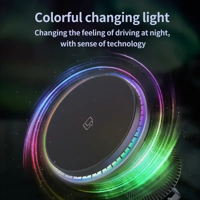 30W Magnetic Car Wireless Charger RGB for iPhone 12-15 Pro Max MagSafe Car Phone Holder