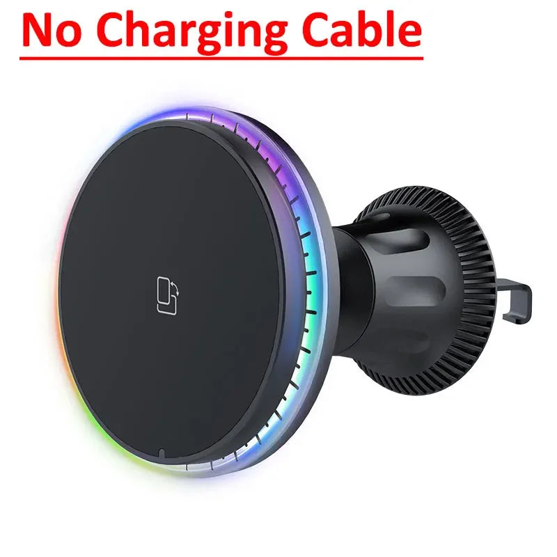 30W Magnetic Car Wireless Charger RGB for iPhone 12-15 Pro Max MagSafe Car Phone Holder