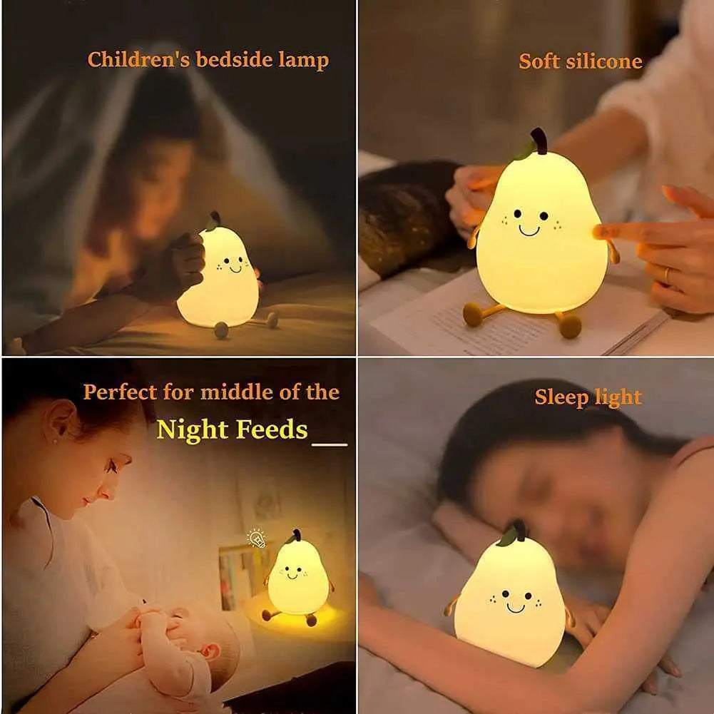 Pear Shaped Cute Silicone Night Light - 7 Colors Dimmable Touch Lamp for Kids 🍐✨