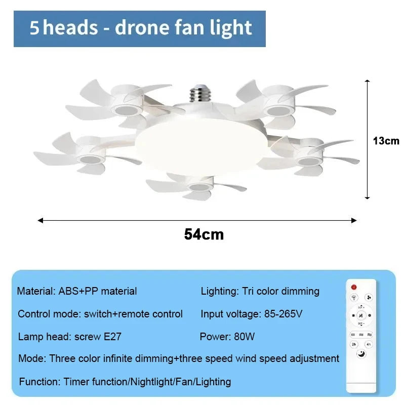 Creative Drone Ceiling Lamp Electric Fan with Light Remote Control E27