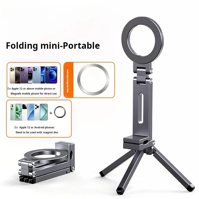 Portable Magnetic Phone Holder Aluminum Alloy 360° Rotating Foldable Tripod