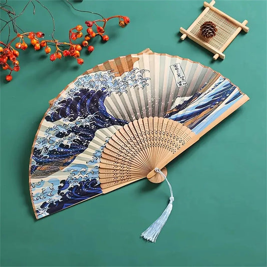 Vintage Wave Fan - Portable Folding Pocket Fan for Weddings & Performances 🎎✨