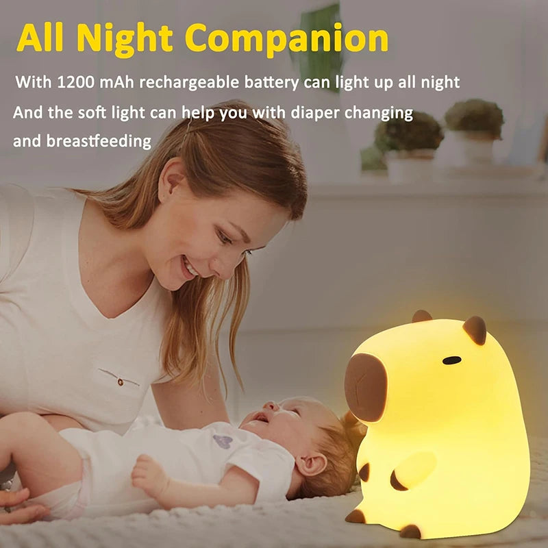 Cute Capybara Night Light - Silicone Rechargeable Touch Lamp for Kids 🦫✨