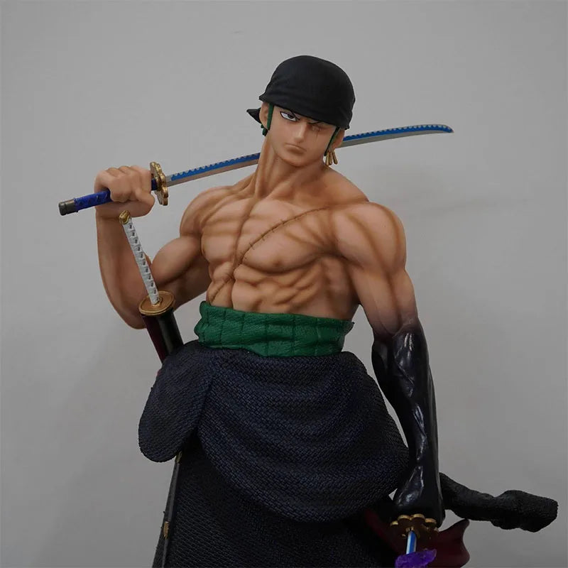 50cm Anime One Piece Carrying Knife Roronoa Zoro 5 Interchangeable Heads Statue Model Figure Collectible Ornament Toys Gift