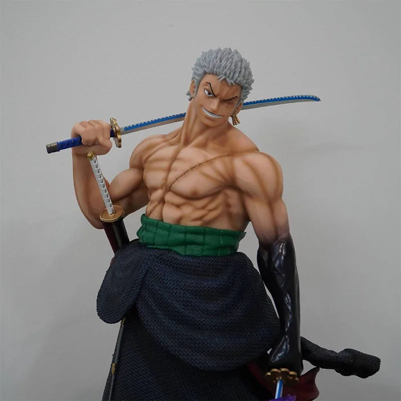 50cm Anime One Piece Carrying Knife Roronoa Zoro 5 Interchangeable Heads Statue Model Figure Collectible Ornament Toys Gift