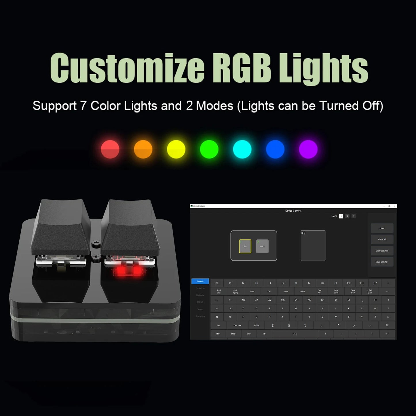 RGB Macro Keypad | 3-Key Hot Swap Mechanical Keypad with Knob, OUTEMU Red Switches, Custom Macro Programming for Photoshop & Multimedia