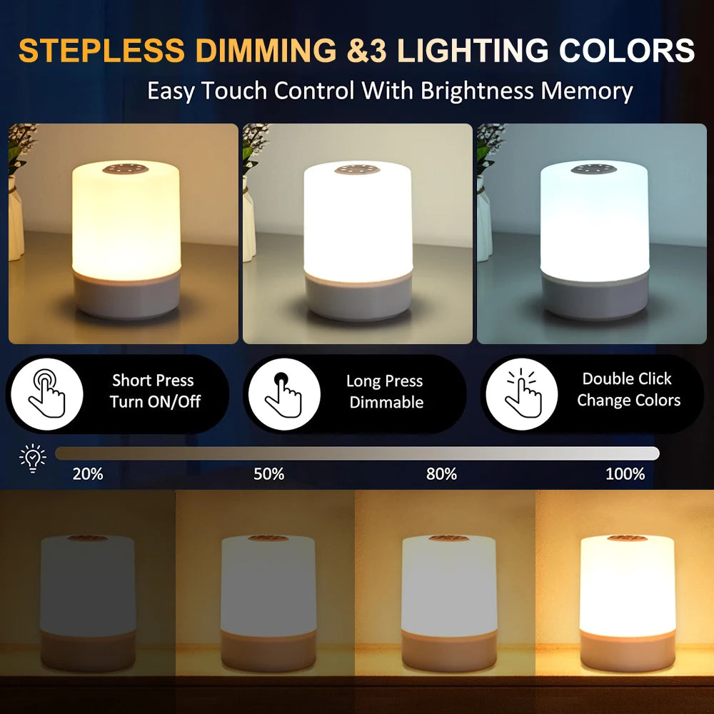 Touch Night Lamp - 3 Modes Dimmable Bedside Light with USB Charging 🌟✨