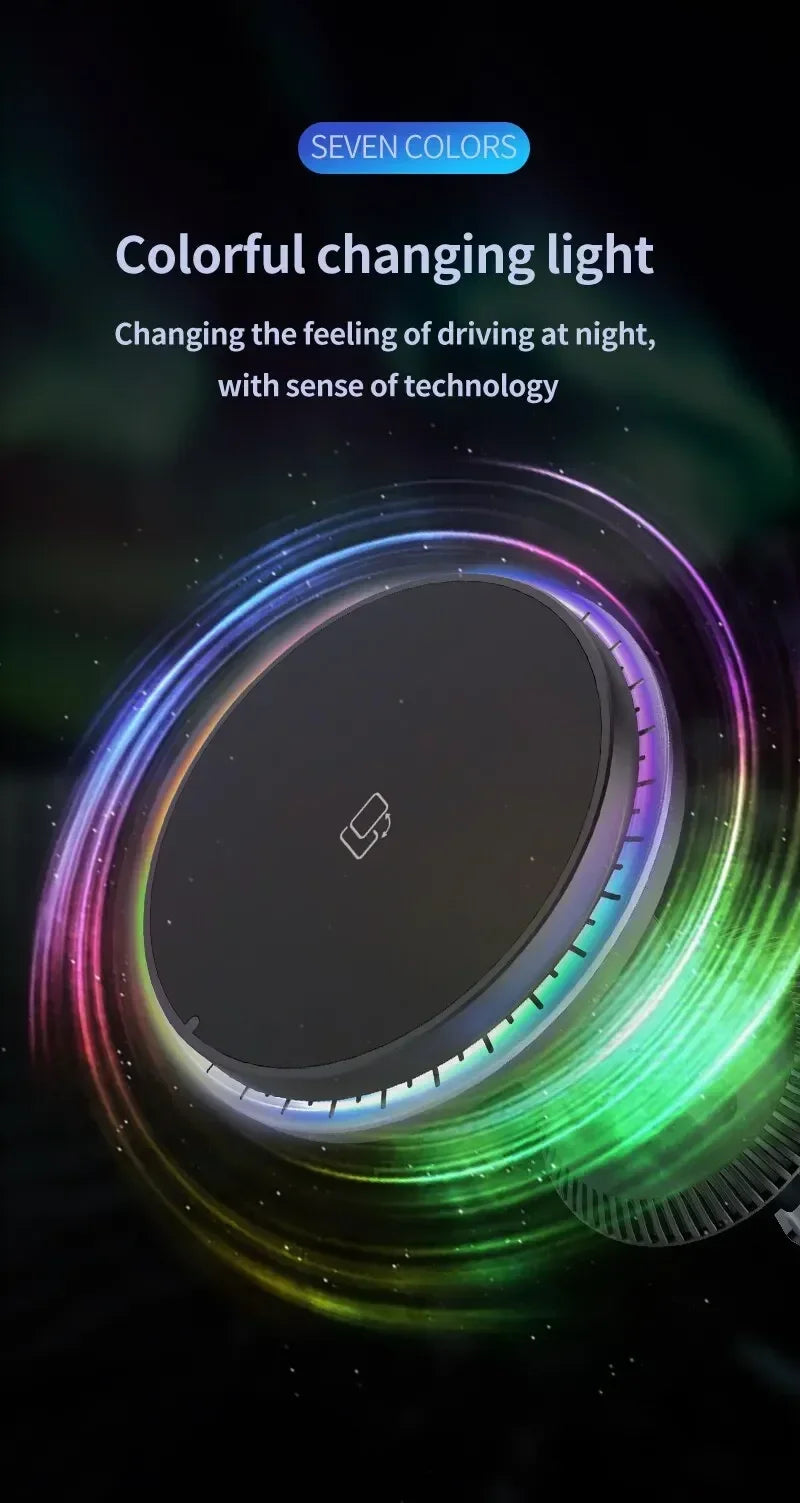 30W Magnetic Car Wireless Charger RGB for iPhone 12-15 Pro Max MagSafe Car Phone Holder
