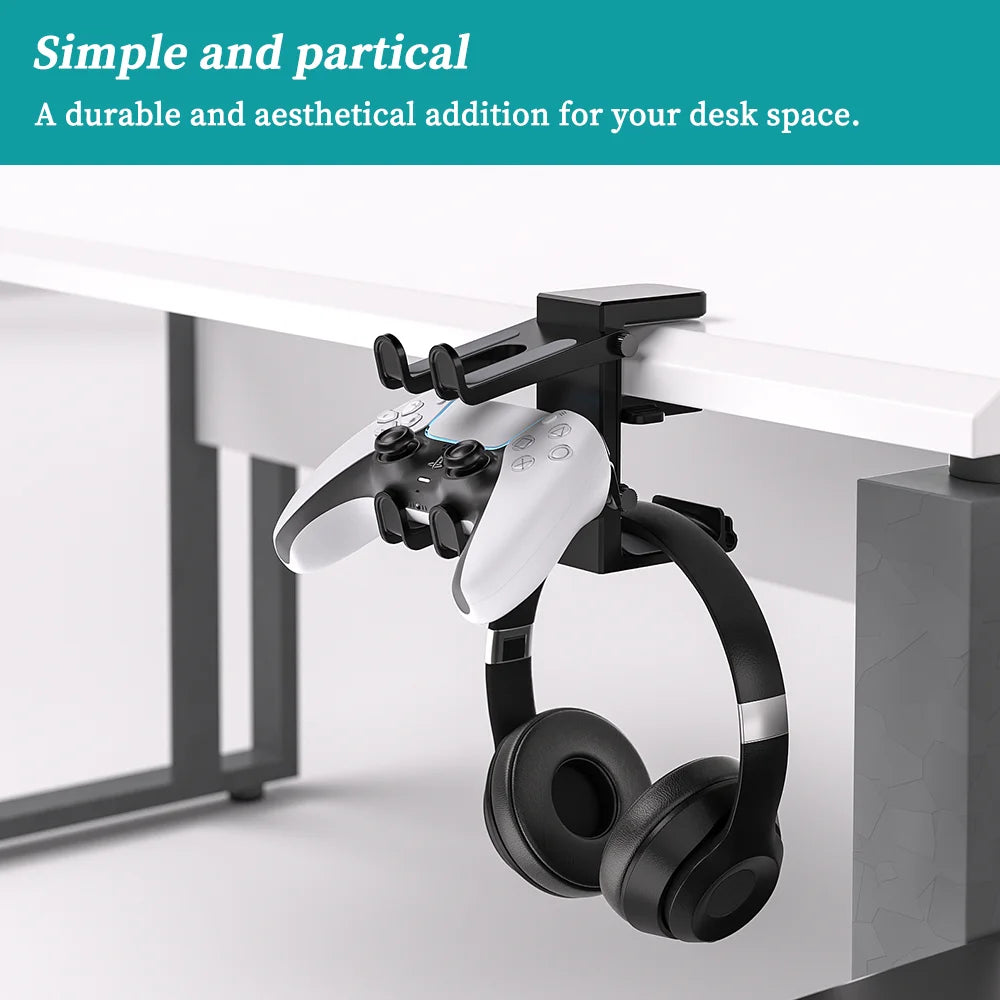 2-in-1 PC Gaming Headphone Stand - Adjustable Space-Saving Holder