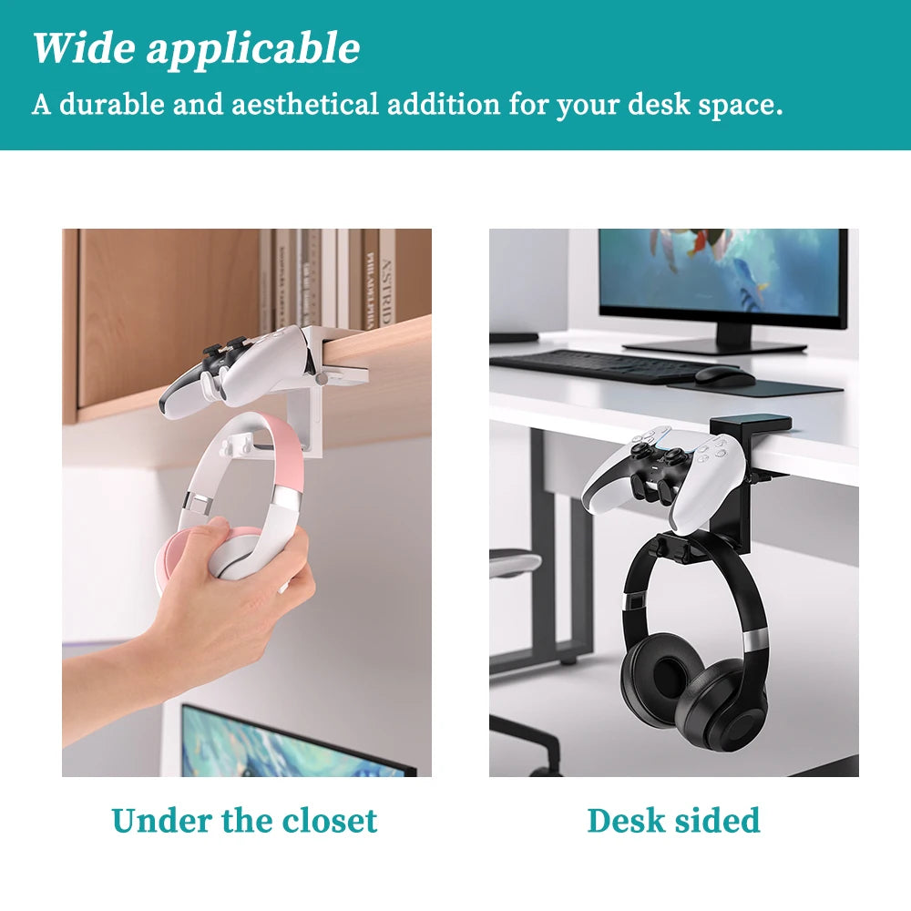2-in-1 PC Gaming Headphone Stand - Adjustable Space-Saving Holder
