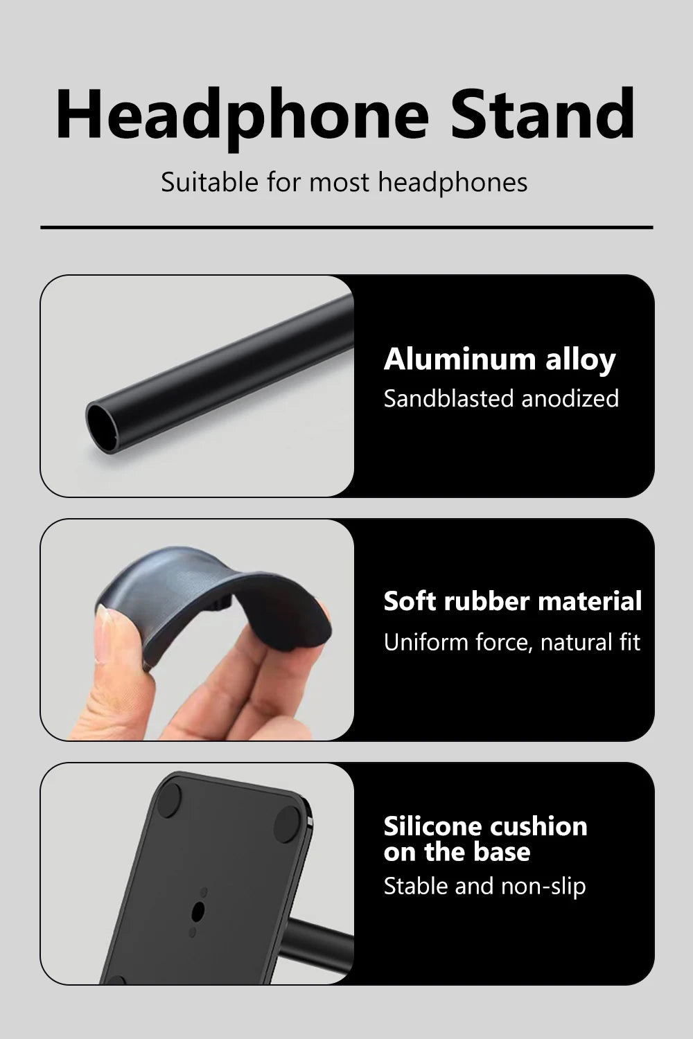 Universal Headphone Stand - Aluminum Alloy Gaming Headset Holder for Desktop Earphones Support