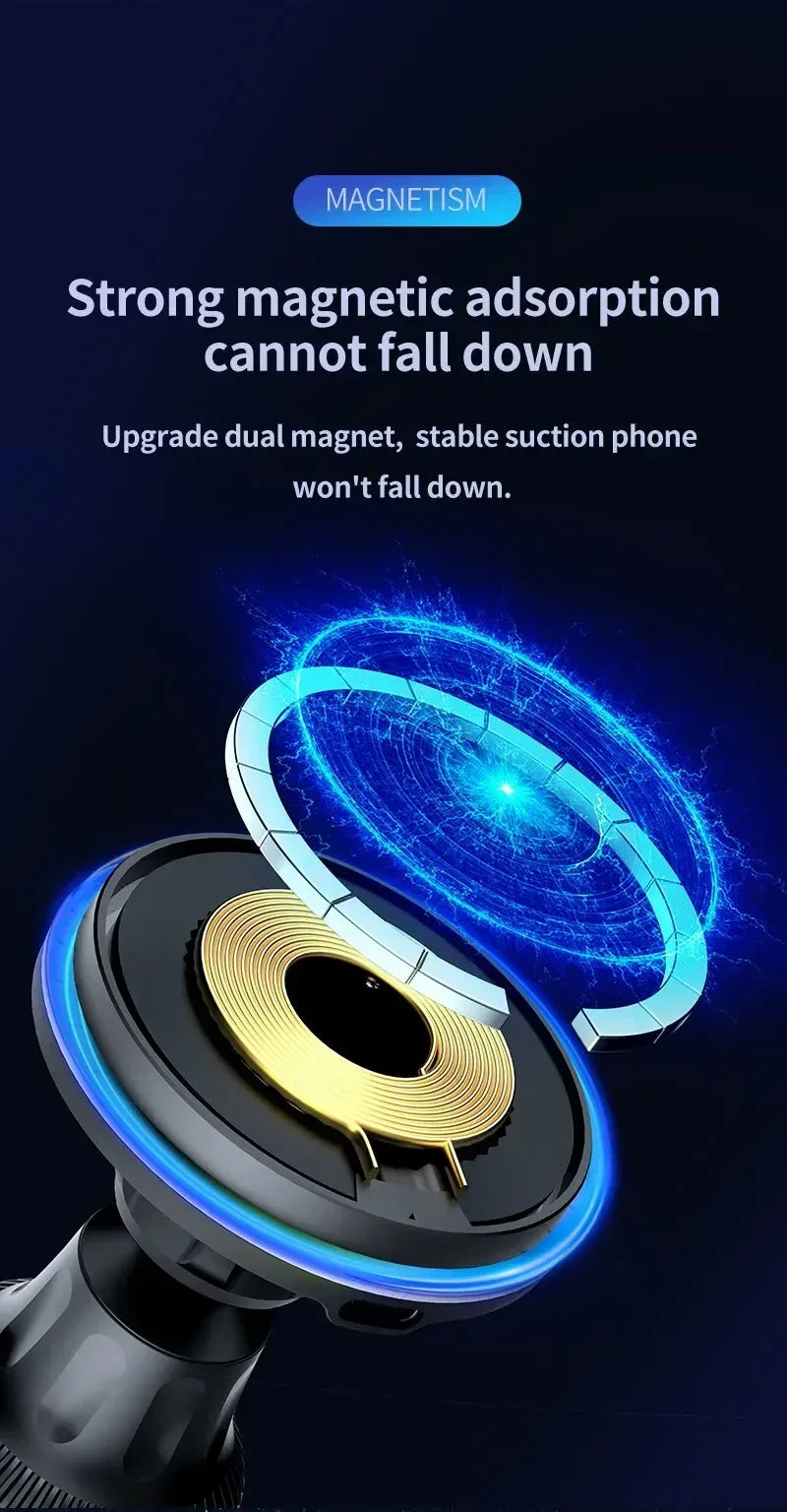 30W Magnetic Car Wireless Charger RGB for iPhone 12-15 Pro Max MagSafe Car Phone Holder