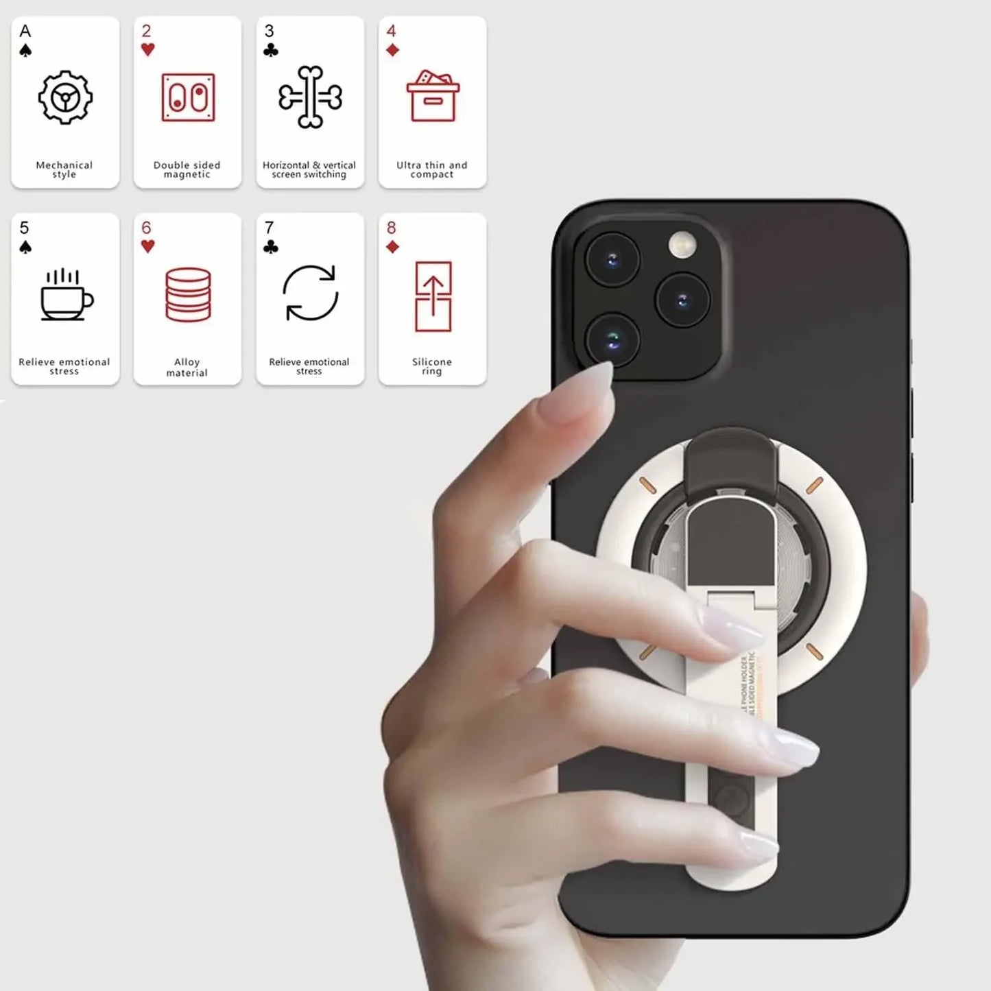 Magnetic Phone Ring Holder | Dual-Sided 360° Rotating Desktop Stand, Strong Magnetic Hold, Universal Fit for iPhone Samsung