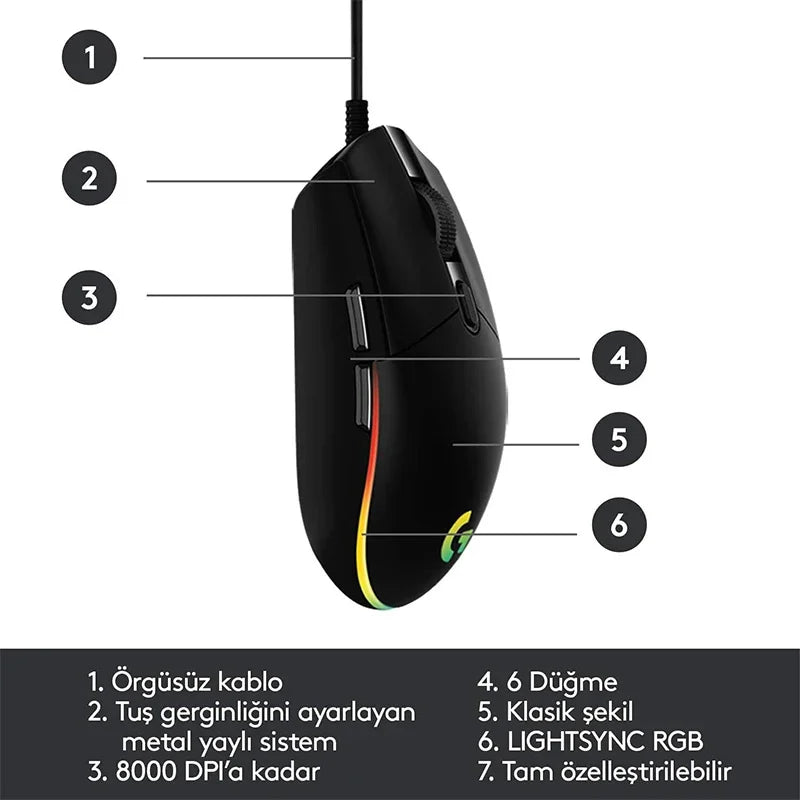 Logitech G102 Gaming Mouse - 8000 DPI USB Wired with Rainbow RGB 🌈✨