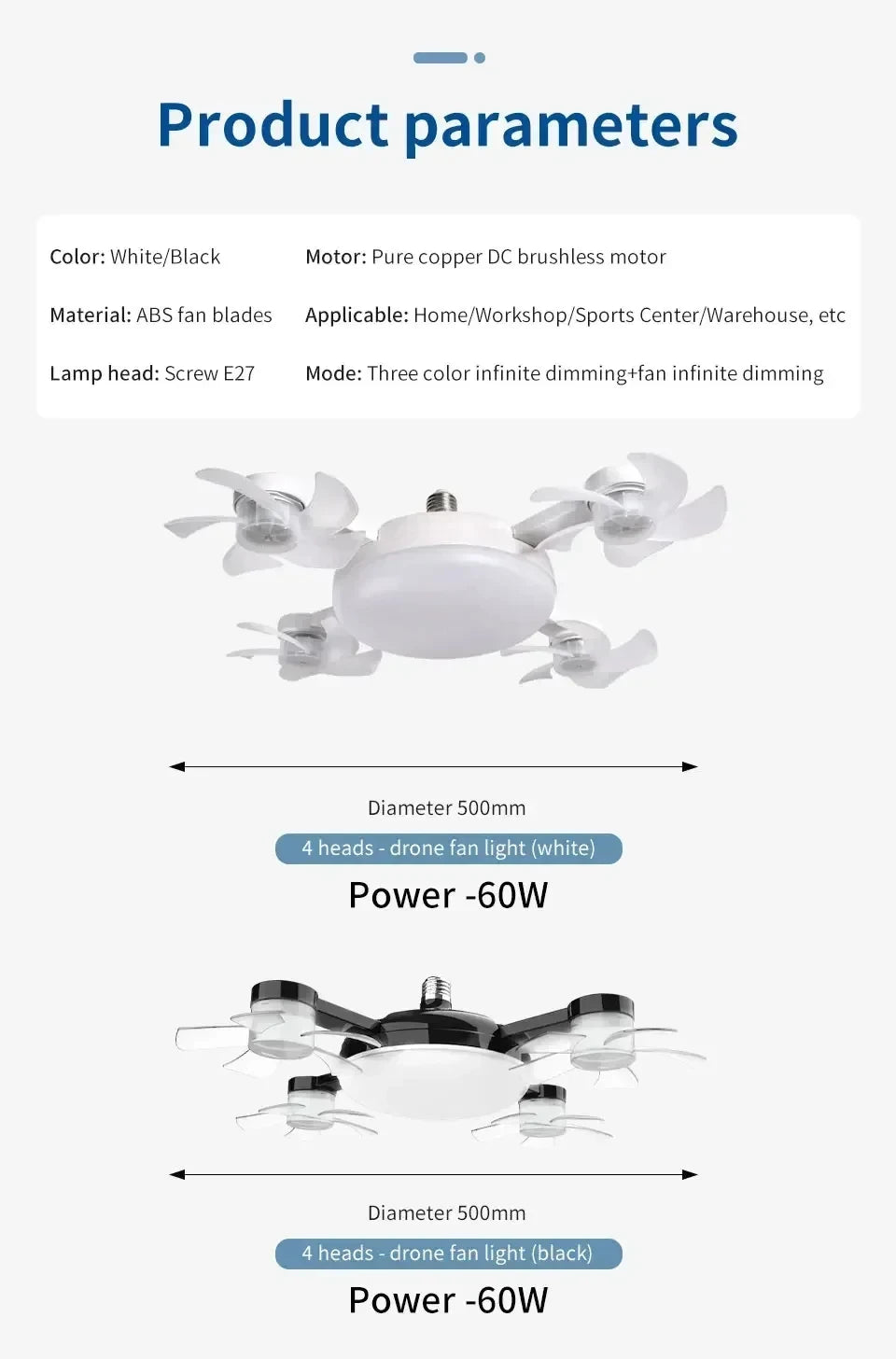 Creative Drone Ceiling Lamp Electric Fan with Light Remote Control E27