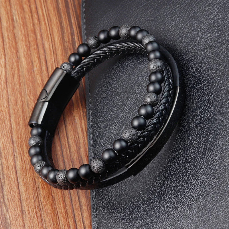 Charm Braid Rope Bracelet - Stainless Steel Magnetic Buckle Leather Bracelet for Men 🧲✨