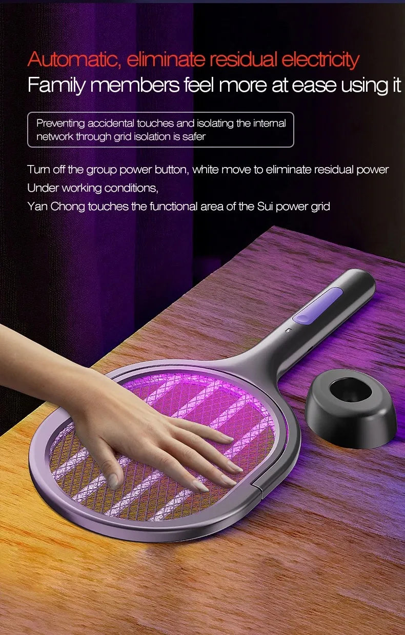 Telescopic Electric Mosquito Swatter & UV Trap Lamp — 109cm Extended Reach, Rechargeable, Wall Mountable