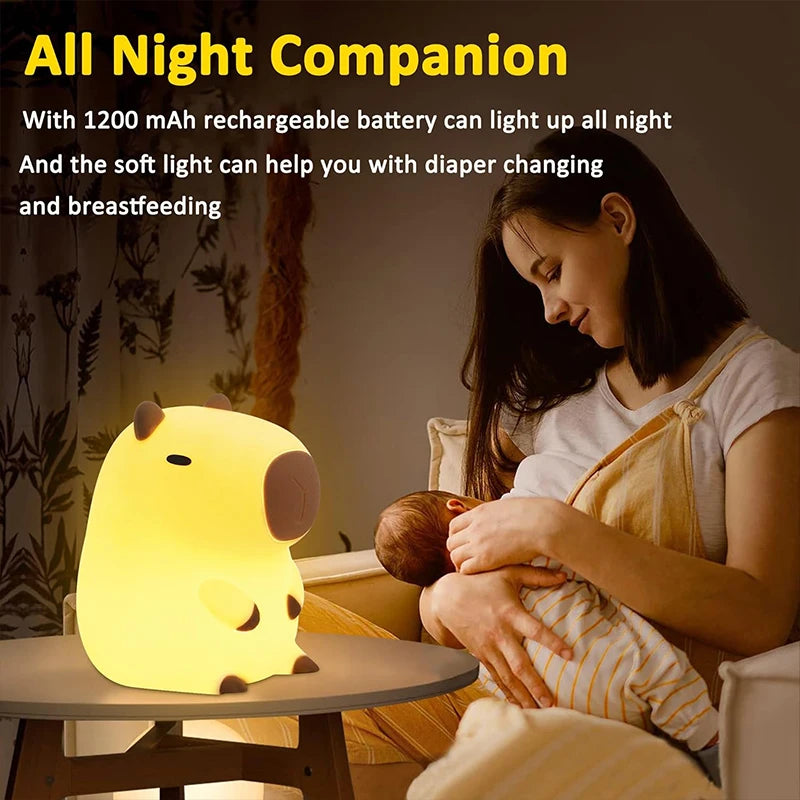 Cute Capybara Night Light - Silicone Rechargeable Touch Lamp for Kids 🦫✨