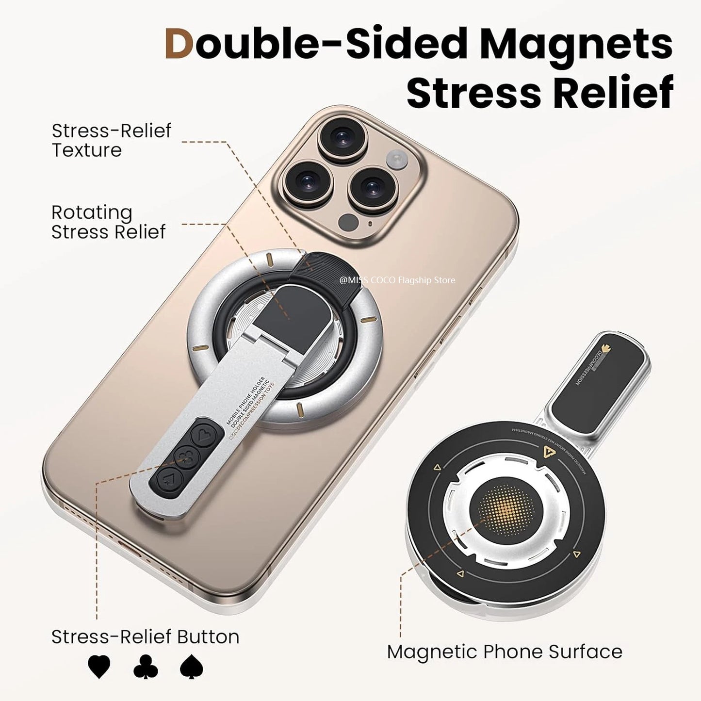 Magnetic Phone Ring Holder | Dual-Sided 360° Rotating Desktop Stand, Strong Magnetic Hold, Universal Fit for iPhone Samsung
