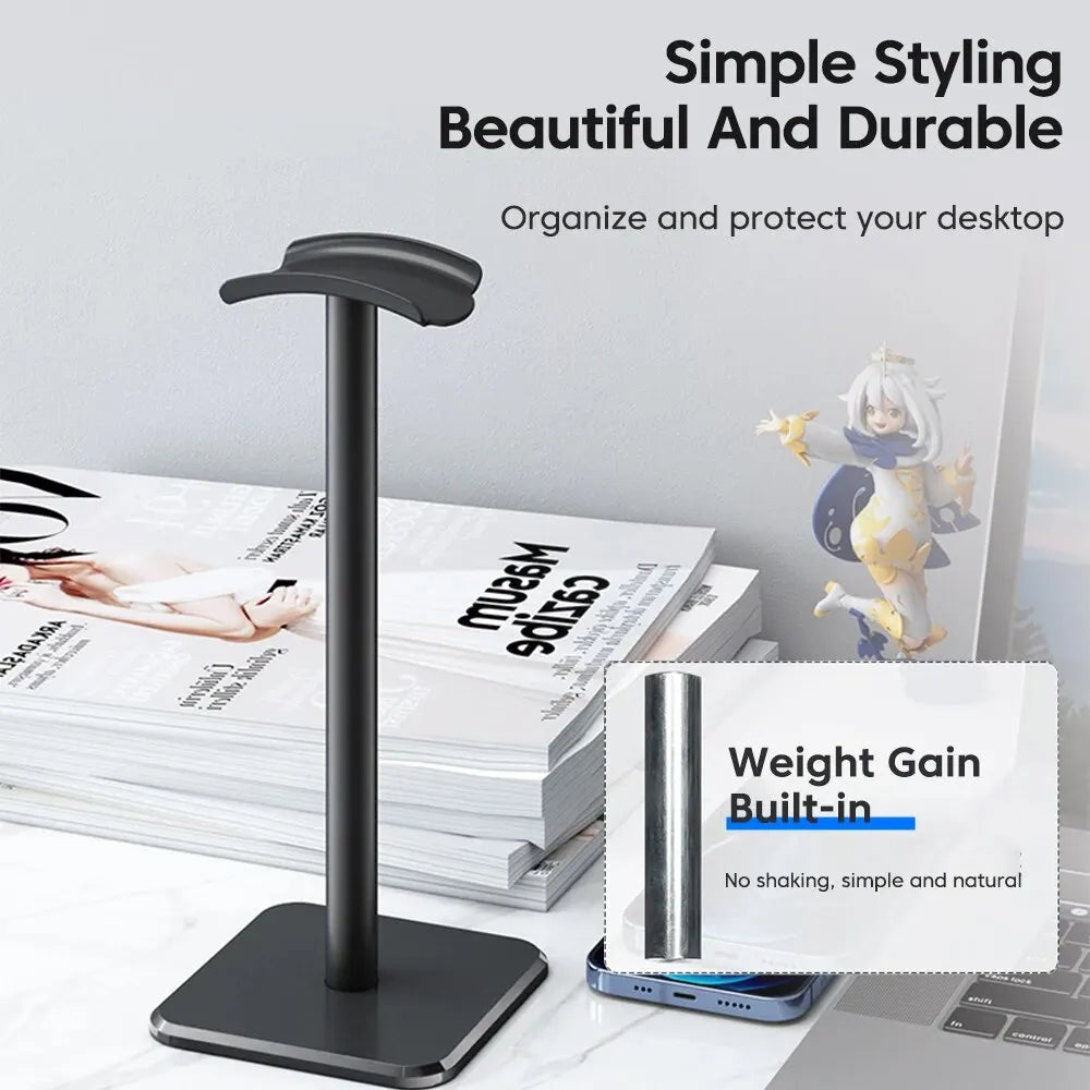 Universal Headphone Stand - Aluminum Alloy Gaming Headset Holder for Desktop Earphones Support