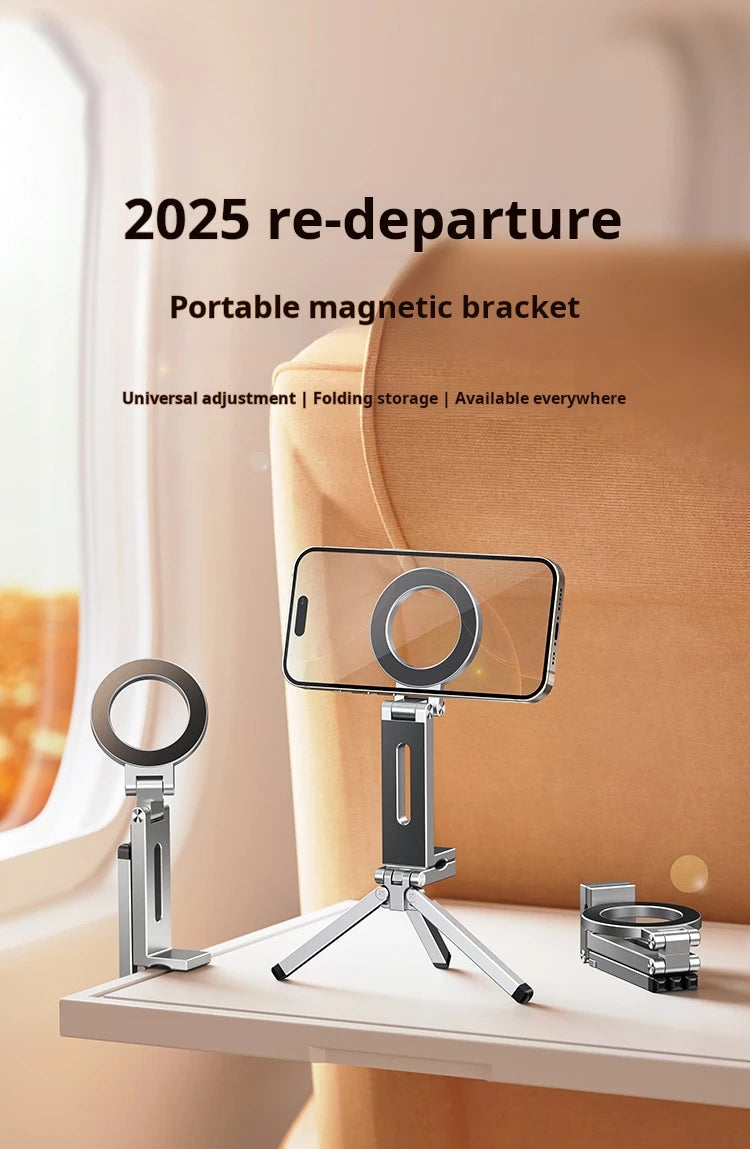 Portable Magnetic Phone Holder Aluminum Alloy 360° Rotating Foldable Tripod
