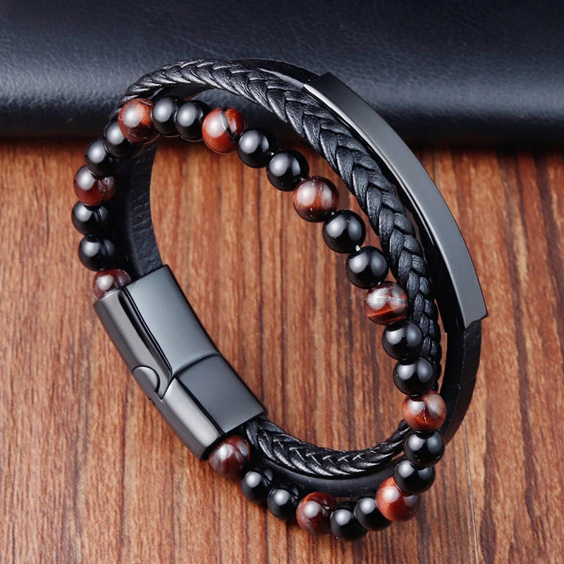 Charm Braid Rope Bracelet - Stainless Steel Magnetic Buckle Leather Bracelet for Men 🧲✨
