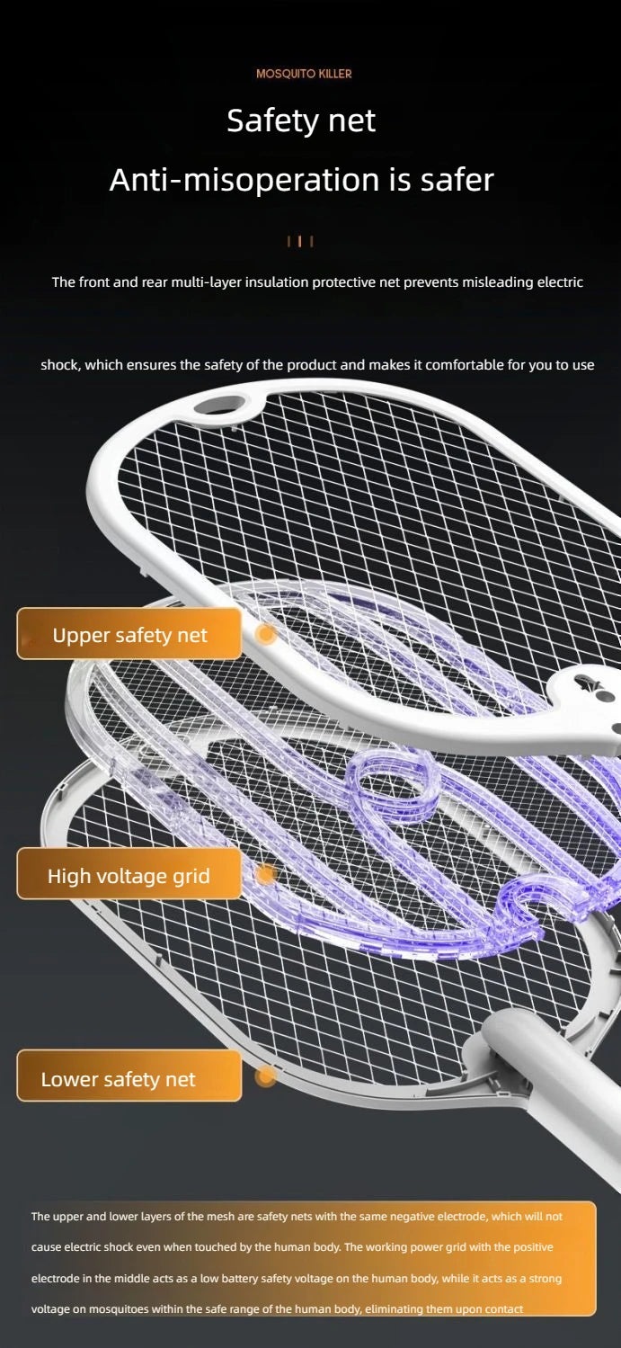 3000V Mosquito Swatter | 3-in-1 Electric Mosquito Killer — Handheld, Wall Mount & Desktop Lamp with TYPE-C Charging