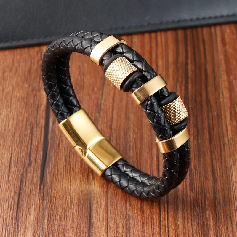 Charm Braid Rope Bracelet - Stainless Steel Magnetic Buckle Leather Bracelet for Men 🧲✨