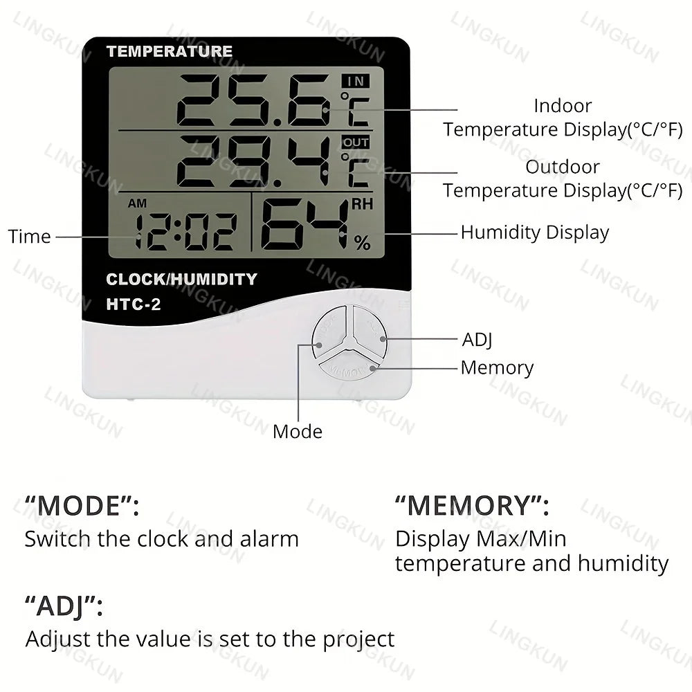 Electronic Clock Temperature Humidity Meter Weather Station for Home With Alarm LED Thermometer Thermo-Hygrometer Multifunction