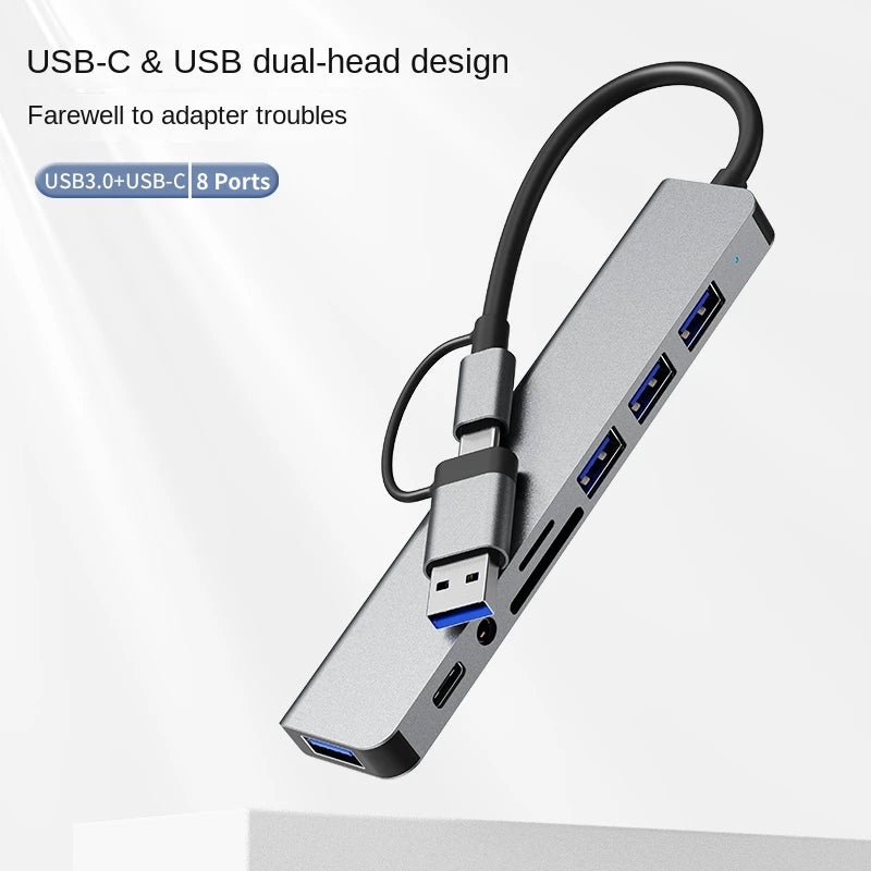 USB 3.0 Type-C Adapter Docking Station - Multi-Hub Splitter with USB 2.0, TF/SD Card Reader & Audio for MacBook Pro